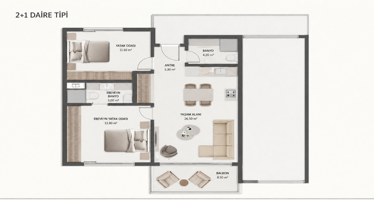 2+1 Flat daire planı