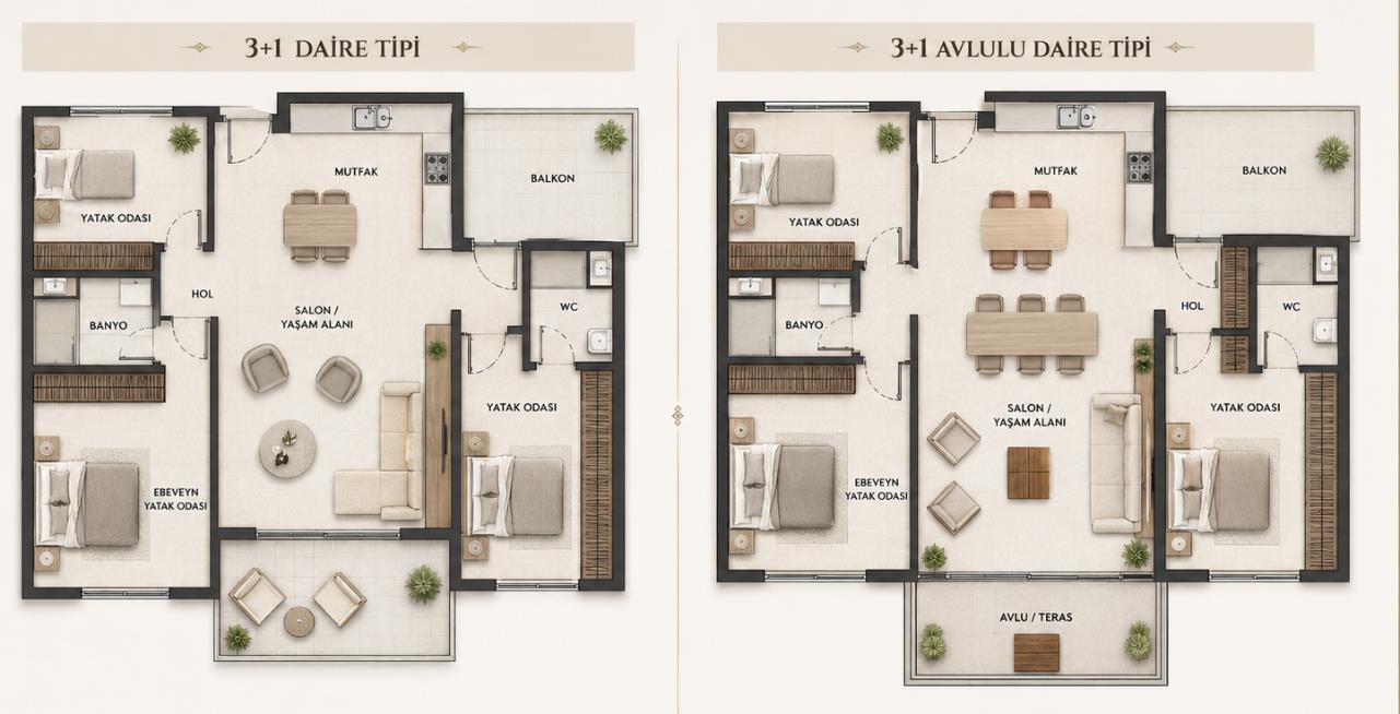 3+1 daire planları